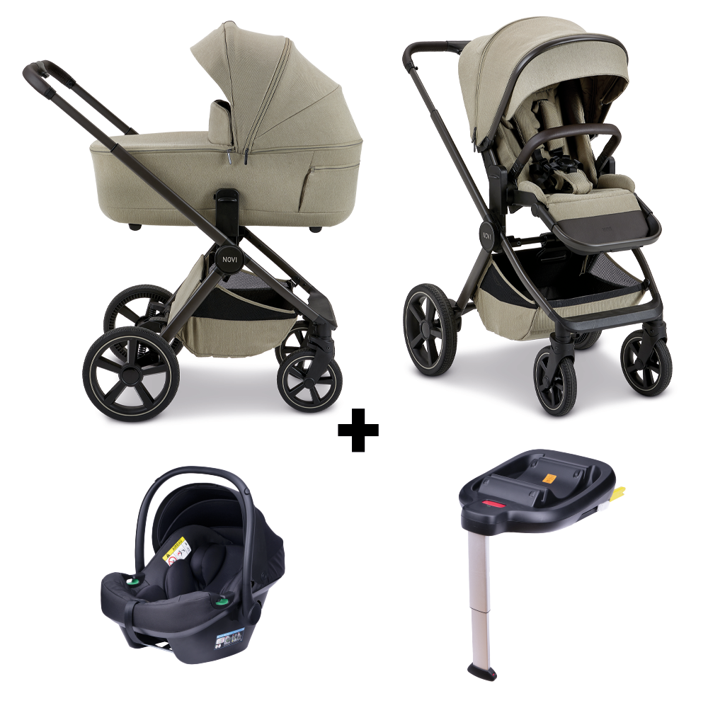 Kinderwagen Novi Baby Luna Premium Solid Sand met Autostoel Jewel I-Size&Base - Afbeelding 1