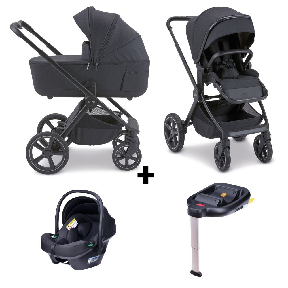 Kinderwagen Novi Baby Luna Premium Brilliant Black met Autostoel Jewel I-Size&Base - Afbeelding 1