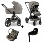 Kinderwagen Novi Baby Luna Premium Solid Hazel met Autostoel Jacky Pro 360 Dark Taupe&Base