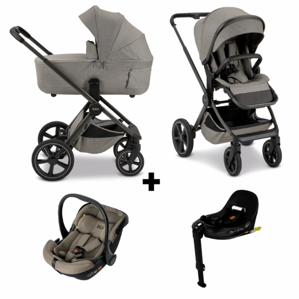 Kinderwagen Novi Baby Luna Premium Solid Hazel met Autostoel Jackey Pro 360 Dark Taupe&Base - Afbeelding 1