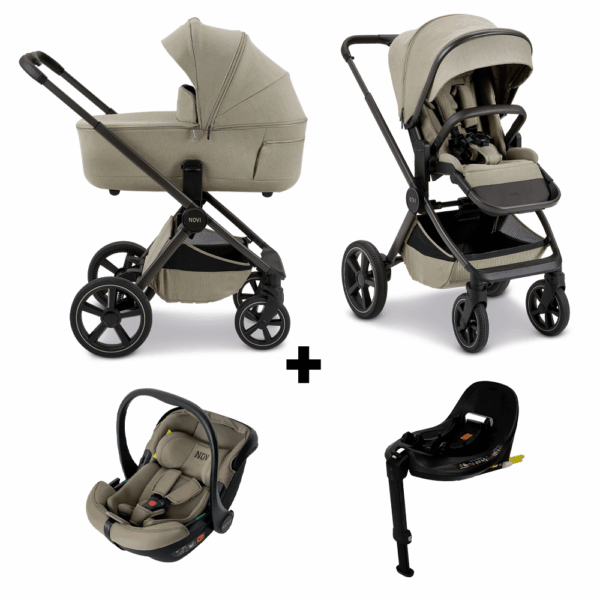 Kinderwagen Novi Baby Luna Premium Timeless Taupe met Autostoel Jackey Pro 360 Dark Taupe&Base - Afbeelding 1