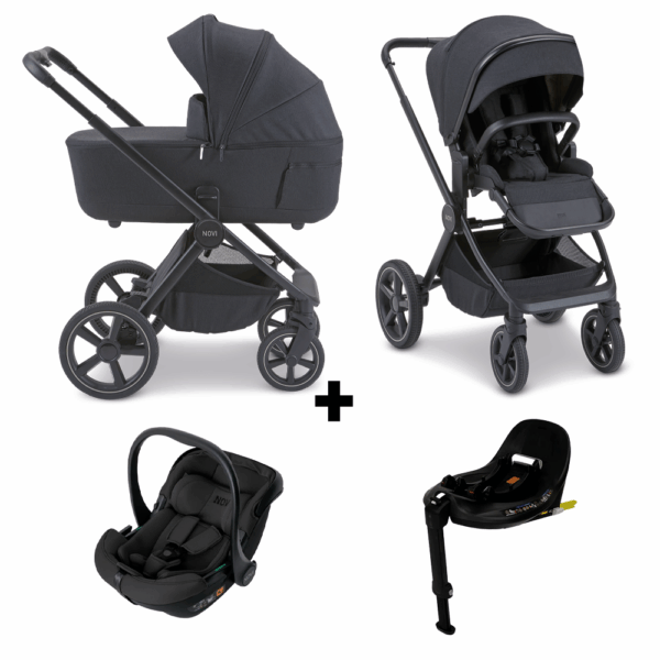 Kinderwagen Novi Baby Luna Premium Brilliant Black met Jackey Pro All Black Autostoel&Base - Afbeelding 1