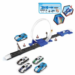 Double Race Track™ - Creatief&Leuk - Looping Racebaan Wit - Politieauto / Enkel | Educatief Speelgoed