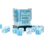 6-zijdige Gemini dobbelstenen 12mm PEARL TURQUOISE-WHITE/BLUE LUMINARY (36 dobbelstenen) - Chessex