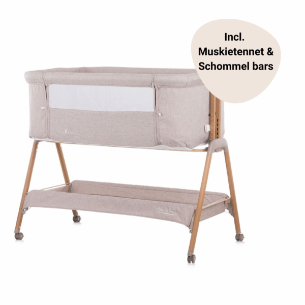 Co-Sleeper Chipolino Wieg Sweet Dreams Mocca/Wood Incl. Wielen + Accessoires - Afbeelding 1