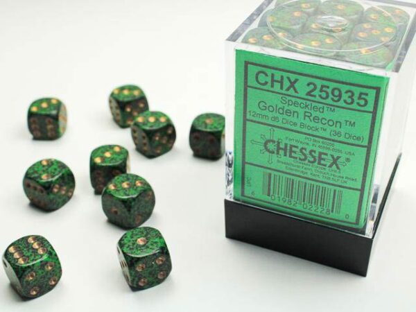 Gespikkelde 6-zijdige dobbelstenen 12mm GOLDEN RECON (36 dobbelstenen) - Chessex - Afbeelding 1