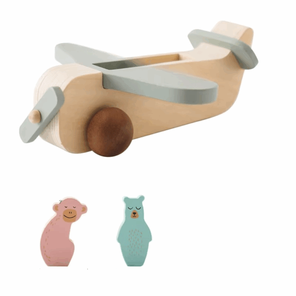 Woods™ - Bevorder Creativiteit&Motoriek - Houten Montessori Vliegtuig Speelgoed Houten vliegtuig (3-delig) | Educatief Speelgoed - Afbeelding 1