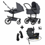 Kinderwagen Joolz Day5 Stone Grey + Autostoel Jacky Pro 360° All Black&Base&Adapterset