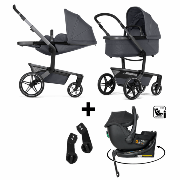 Kinderwagen Joolz Day5 Stone Grey + Autostoel Jacky Pro 360° All Black&Base&Adapterset - Afbeelding 1