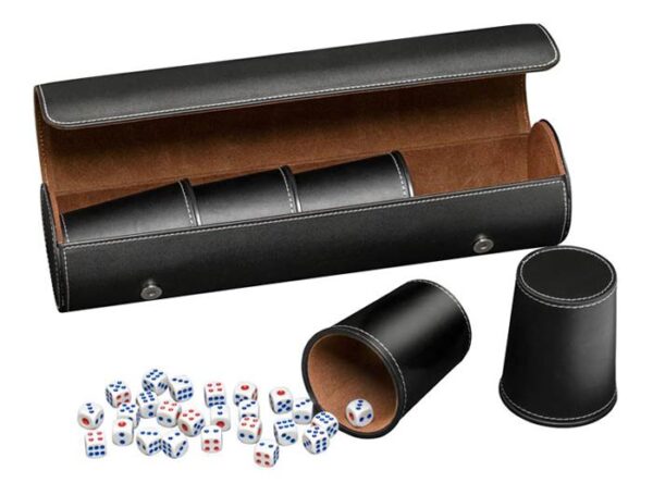 Zwarte dobbelbeker set (5 stuks) in koffer - Philos - Afbeelding 1