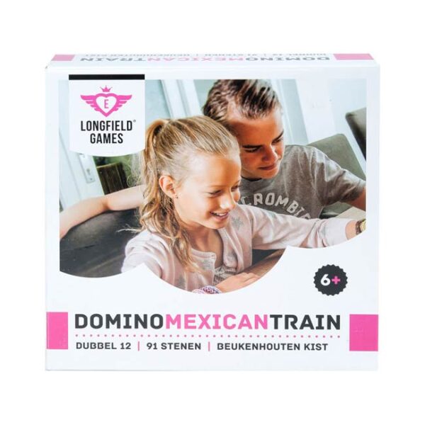 Domino Mexican Train in houten kist - Engelhart Legspel - Afbeelding 1