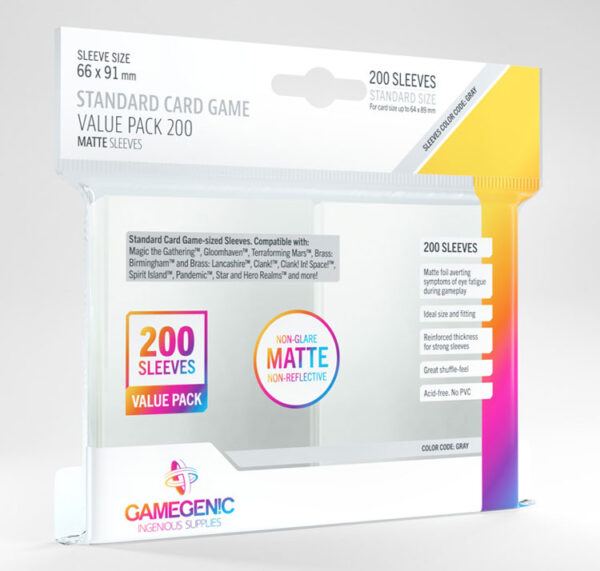 Standard Card Game Sleeves MATTE Value Pack (66x91mm) clear (200) - Gamegenic - Afbeelding 1