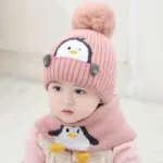 Mini Fashion™ - Schattig Pinguin Design - Kinder Muts&Sjaal Roze / One Size | Educatief Speelgoed