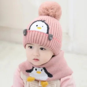 Mini Fashion™ - Schattig Pinguin Design - Kinder Muts&Sjaal Roze / One Size | Educatief Speelgoed