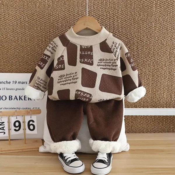 Mini Fashion™ - Warm&Stijlvol - 2-Delige Fleece Set Khaki / 100 (3 jaar) | Educatief Speelgoed - Afbeelding 1