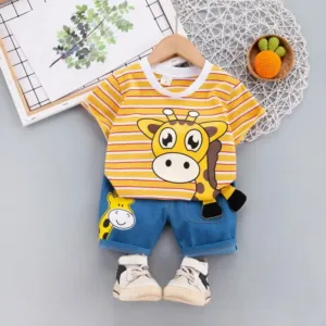 Mini Fashion™ - Giraffe Print - Katoenen Kledingset Oranje / 110 (4-5 jaar) | Educatief Speelgoed