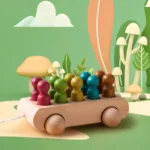 Pop&Roll– Motoriek&Fantasie– Houten Poppen Auto Set | Educatief Speelgoed