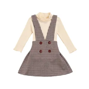 Mini Fashion™ - Schattig en Stijlvol - Tweedelige jurken set Beige / 92 (1 -2 Jaar) | Educatief Speelgoed