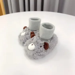 Mini Fashion™ - Beertjes - Baby Slofjes Grijs / 16 (0-6 maanden) | Educatief Speelgoed