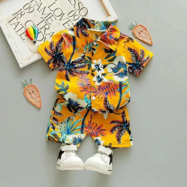 Mini Fashion™ - Fris&Vrolijk - Bloemen Jongens Setje Geel / 80 (9-12 Maanden) | Educatief Speelgoed - Afbeelding 1