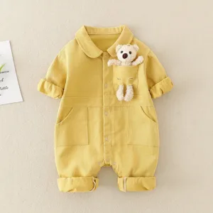 Mini Fashion™ - Comfortabel&Stijlvol - Denim Jumpsuit Geel / 73 (6-9 maanden) | Educatief Speelgoed