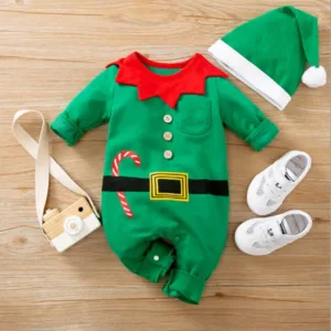 Mini Fashion™ - Zacht Materiaal - Baby Kerstkostuum Groen Rood / 74 (6-9 maanden) | Educatief Speelgoed