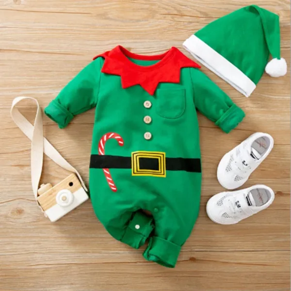Mini Fashion™ - Zacht Materiaal - Baby Kerstkostuum Groen Rood / 74 (6-9 maanden) | Educatief Speelgoed - Afbeelding 1