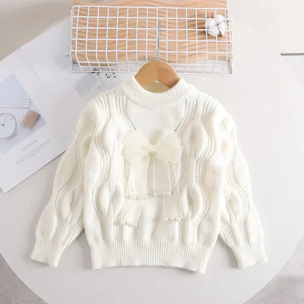 Mini Fashion™ - Warm&Stijlvol - Meiden Trui met strik Wit / 130 (5 jaar) | Educatief Speelgoed - Afbeelding 1
