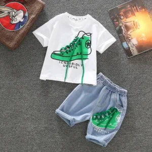 Mini Fashion™ - Geschikt Voor De Zomer - Zomerset Jongens Zwarte Set / 140 | Educatief Speelgoed