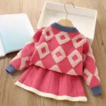 Mini Fashion™ - Heerlijk Warm - Vintage Gebreide Pullover&Rok Rood / 86 (12-18 maanden) | Educatief Speelgoed