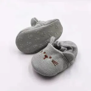 Mini Fashion™ - Anti-slip Zolen - Slofjes Grijs - Konijn / 17 (6-12 maanden) | Educatief Speelgoed