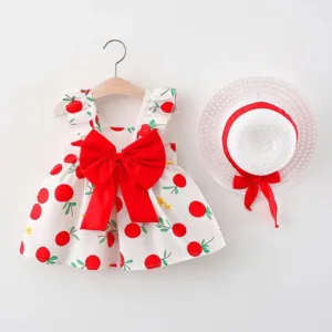 Mini Fashion™ – Zoet&Zomers– Fruit Jurk (incl. GRATIS strohoed) Rood / 110 (2–3 jaar) | Educatief Speelgoed