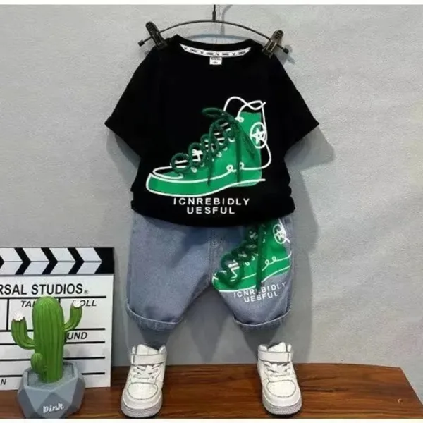 Mini Fashion™ - Geschikt Voor De Zomer - Zomerset Jongens Zwarte Set / 90 | Educatief Speelgoed - Afbeelding 1