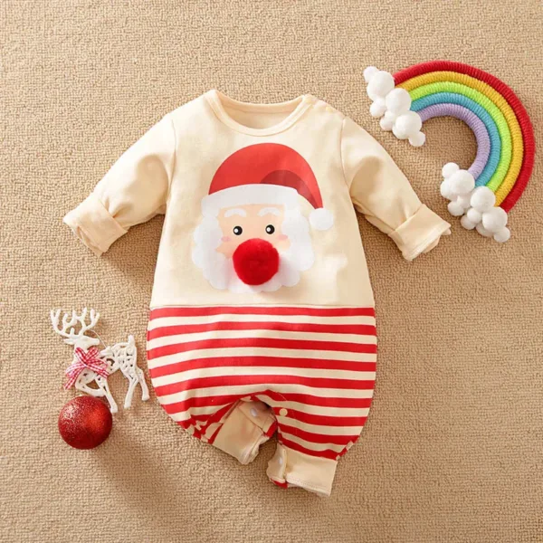 Mini Fashion™ - Zacht Materiaal - Baby Kerstkostuum Beige Kerstman / 68 (3-6 maanden) | Educatief Speelgoed - Afbeelding 1