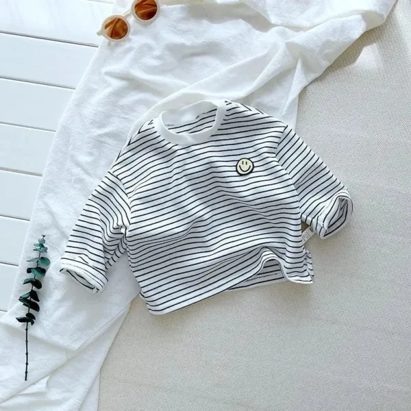 Mini Fashion™ - Geschikt Voor Elk Seizoen - Lange Mouwen Shirt Wit - Zwart / 90 (1-2 jaar) | Educatief Speelgoed - Afbeelding 1