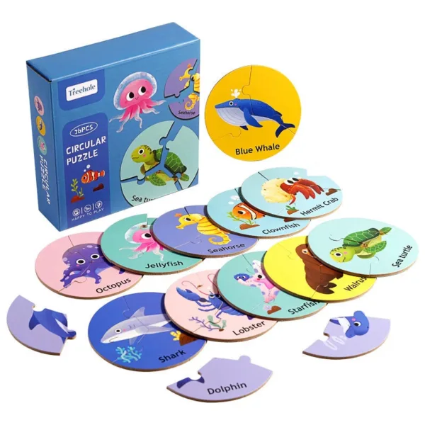 Dieren Match™ – Draai&Ontdek– 3-delige Puzzel Zeedieren | Educatief Speelgoed - Afbeelding 1
