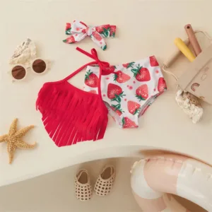 Mini Fashion™ - Meisjes Bikini (incl. Haarband) Rood / 100 (1.5-2 jaar) | Educatief Speelgoed