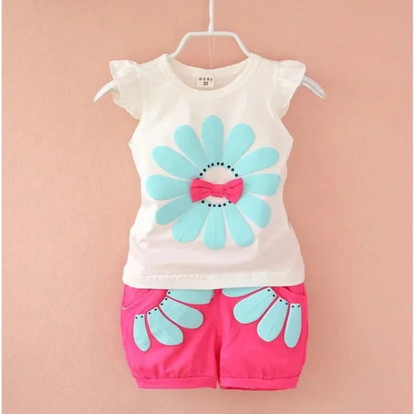 Mini Fashion™ - Vrolijke Avonturen - Katoenen Zomersetje Wit/Roze / 98 (3-4 jaar) | Educatief Speelgoed - Afbeelding 1