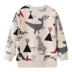 Mini Fashion™ - Geweldige Printen - Sweater Beige - Dinosaurus / 130 (6 jaar) | Educatief Speelgoed