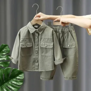 Mini Fashion™ - Zacht&Comfortabel - 2-Delige Denim Herfstset Groen / 100 (3 jaar) | Educatief Speelgoed