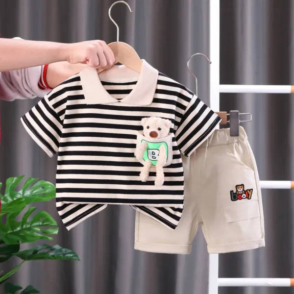 Mini Fashion™ - Streepjespak - Katoenen Kledingset Zwart / 86 (12-18 maanden) | Educatief Speelgoed - Afbeelding 1
