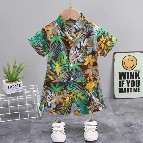 Mini Fashion™ - Fris&Vrolijk - Bloemen Jongens Setje Groen / 80 (9-12 Maanden) | Educatief Speelgoed - Afbeelding 1