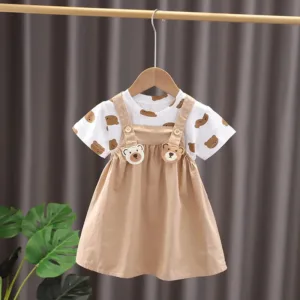Mini Fashion™ - Speels&Comfortabel - Beertjes Kinder Setje Jurk + T-shirt / 90 (18-24 maanden) | Educatief Speelgoed