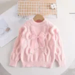 Mini Fashion™ - Warm&Stijlvol - Meiden Trui met strik Roze / 150 (7 jaar) | Educatief Speelgoed