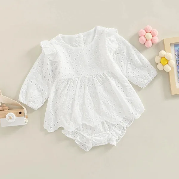 Mini Fashion™ – Kleurig&Klassiek– Meisje Katoenen Setje Wit / 90 (12-18 maanden) | Educatief Speelgoed - Afbeelding 1