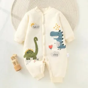 Mini Fashion™ - Comfi&Trendy - Jumpsuit Pyjama Wit - Dino / 59 (0-3 maanden) | Educatief Speelgoed