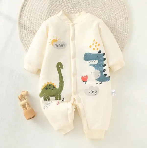 Mini Fashion™ - Comfi&Trendy - Jumpsuit Pyjama Wit - Dino / 59 (0-3 maanden) | Educatief Speelgoed - Afbeelding 1