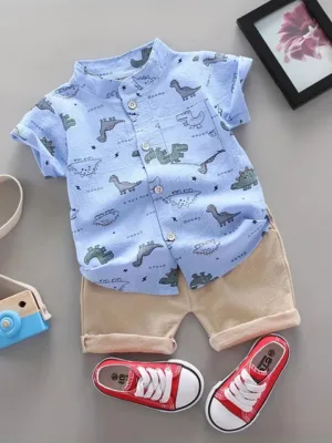 Mini Fashion™ - Ideaal Voor Buitenspelen - Dino Zomer Set Blauw / 80 (9-12 maanden) | Educatief Speelgoed