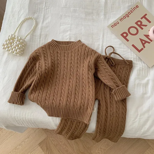 Mini Fashion™ - Stijlvol&Trendy voor kinderen - Gebreide Trui&Broek Bruin / 92 (2 jaar) | Educatief Speelgoed - Afbeelding 1