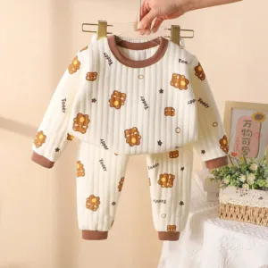 Mini Fashion™ - Ultrazachte Katoencomfort - Peuter Pyjama Bruin / 100 ( 2 jaar) | Educatief Speelgoed